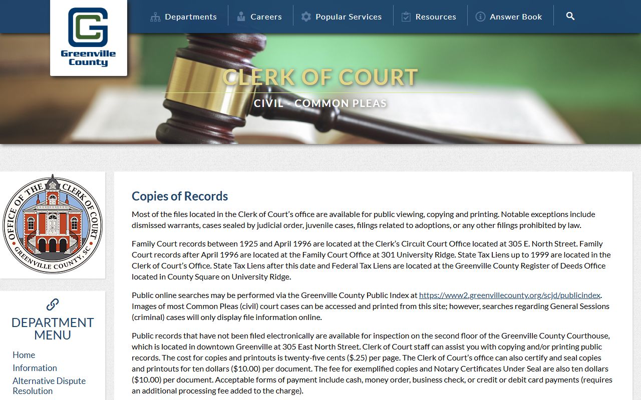 Greenville County Clerk of Court records copy rules