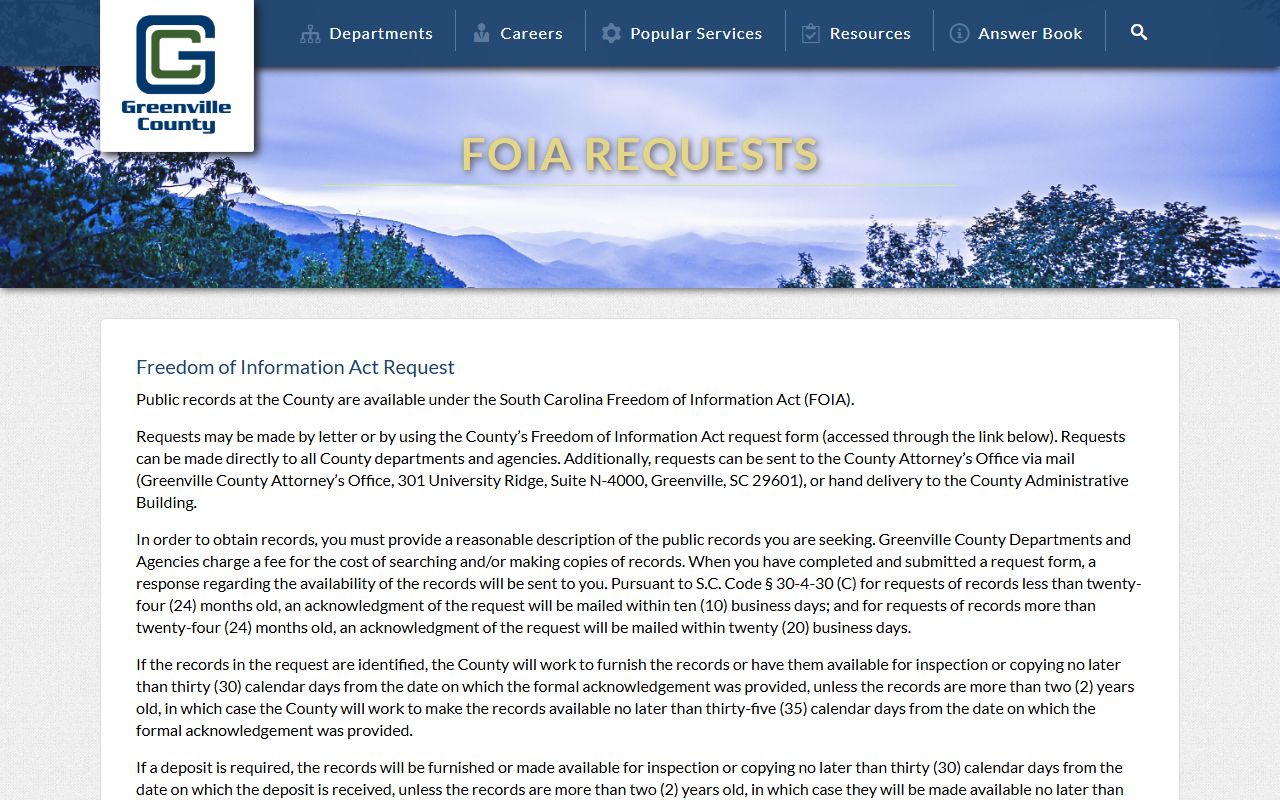 Greenville County Clerk of Court records FOIA fallback
