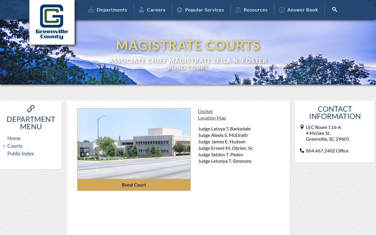 Greenville County arrest records Bond Court channel