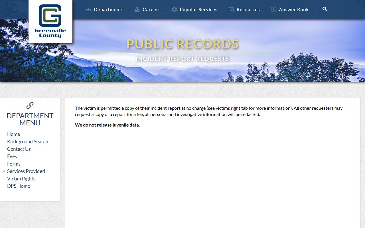 Greenville County arrest records incident report request channel