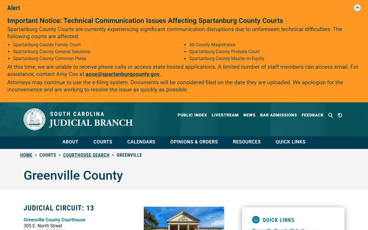 Greenville County court records directory from the South Carolina Judicial Branch