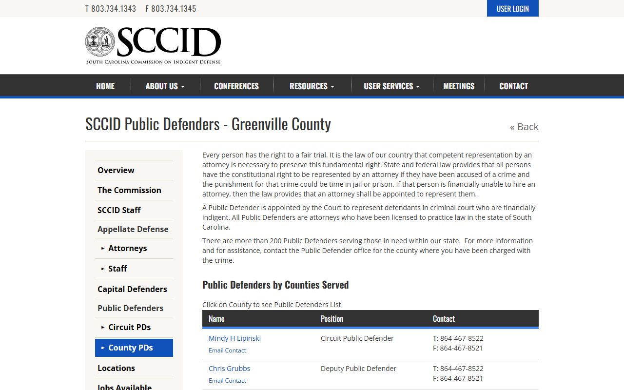 Greenville County criminal court records Public Defender listing