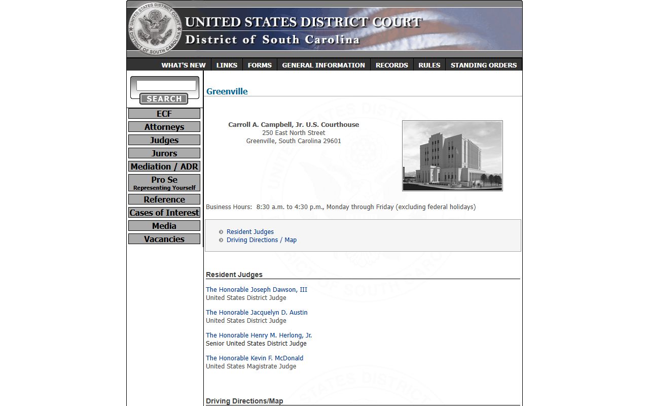 Greenville County court records federal courthouse in Greenville