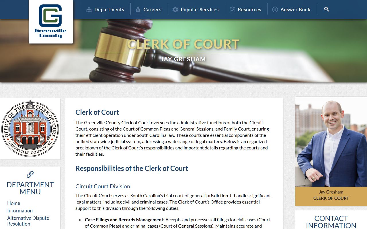 Greenville County court records Clerk of Court office