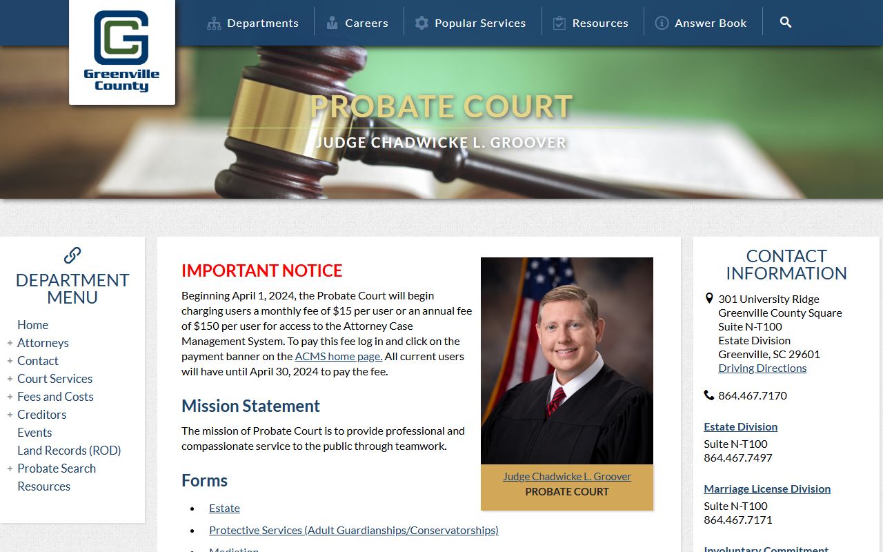 Greenville County probate court records and marriage licenses