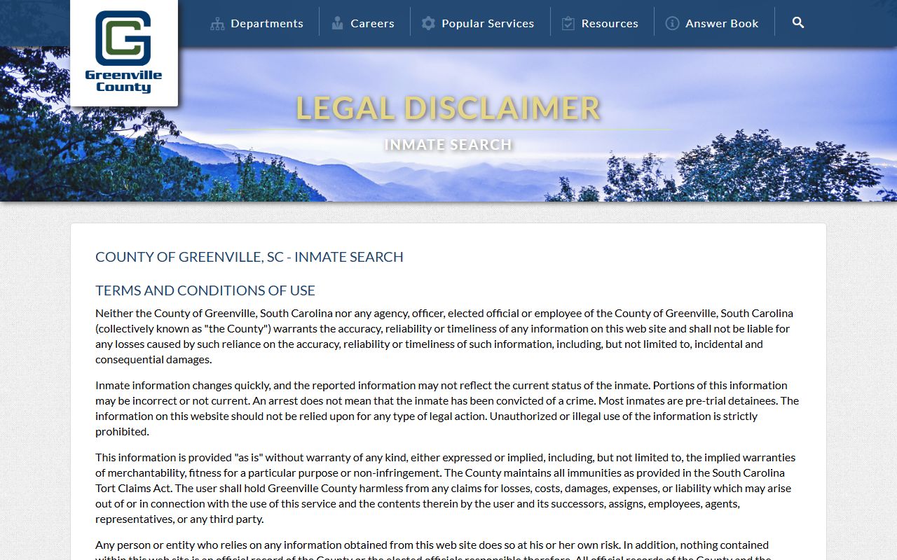 Greenville County court records inmate search disclaimer