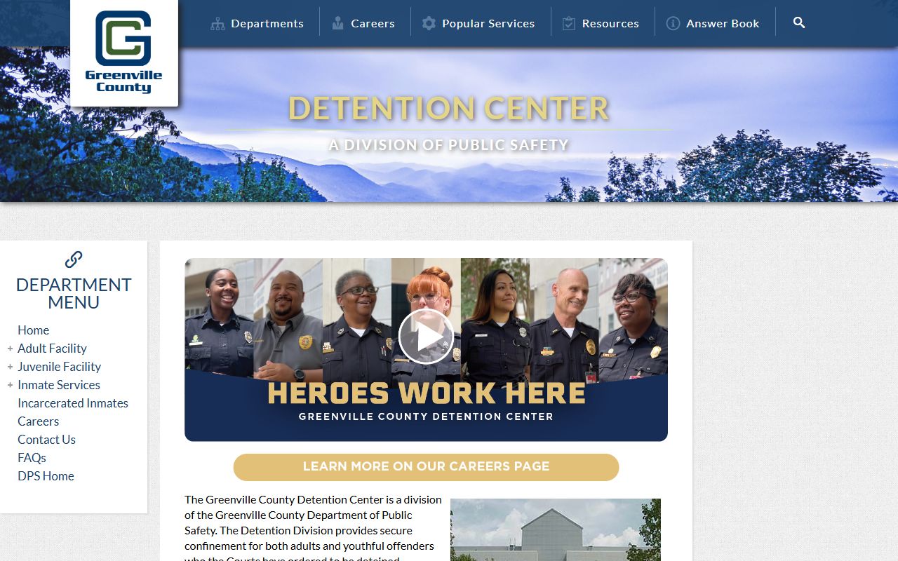 Greenville County inmate search Detention Center landing page