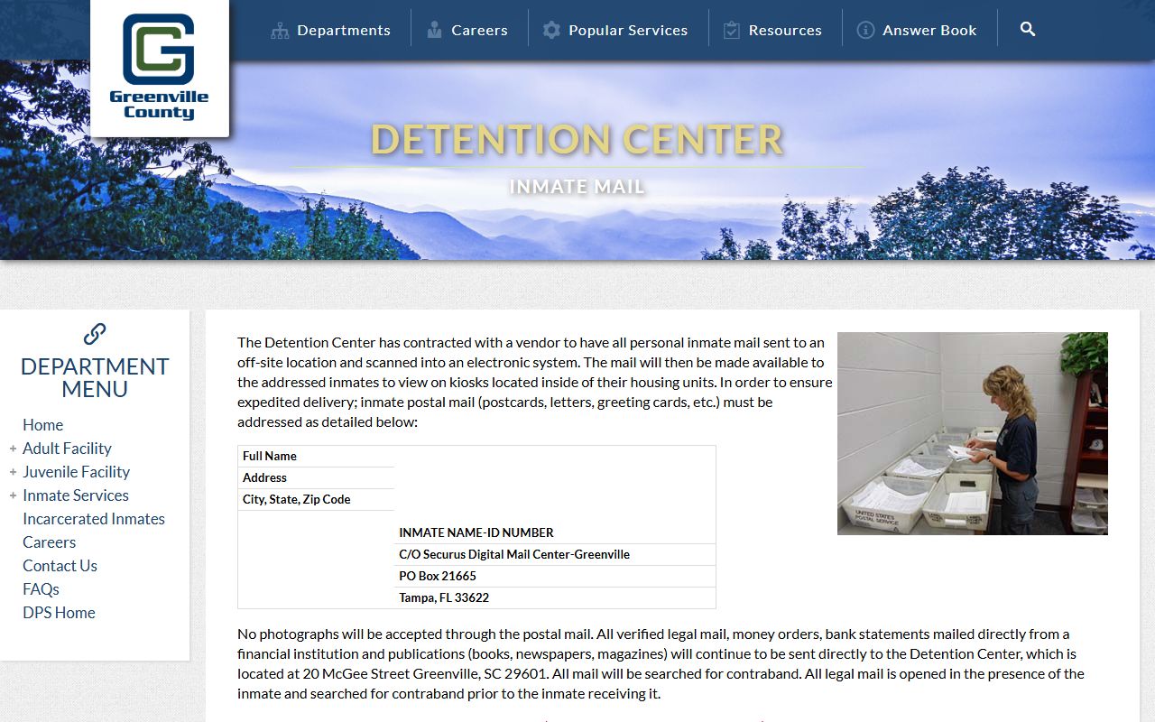 Greenville County inmate records Securus mail rules