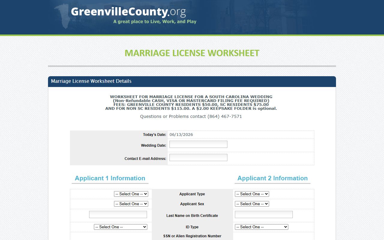 Greenville County marriage records online marriage license worksheet