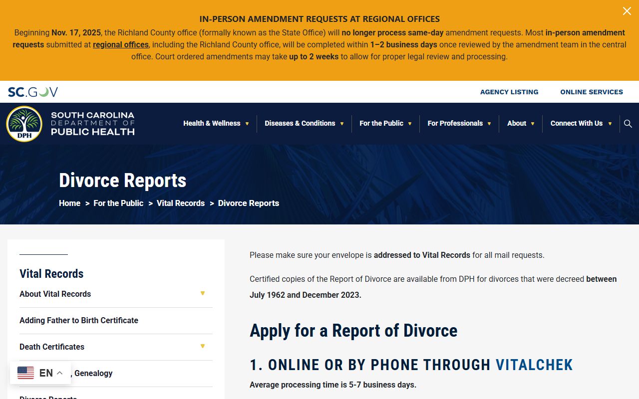 Greenville County divorce records South Carolina DPH divorce reports