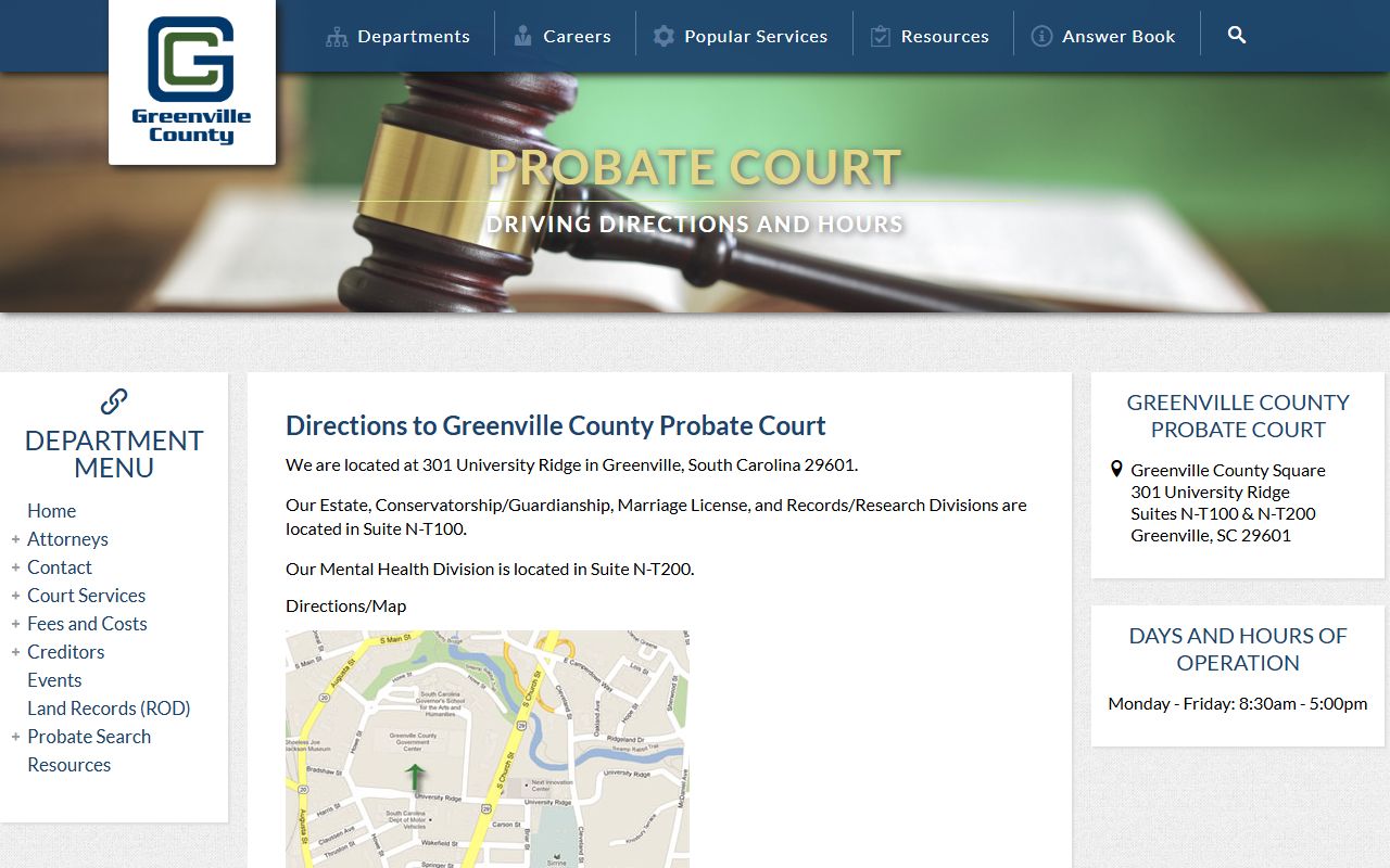 Greenville County probate records Probate Court location