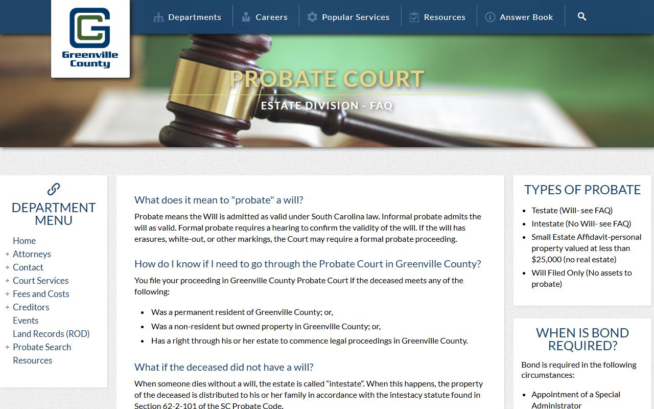 Greenville County probate records estate FAQ