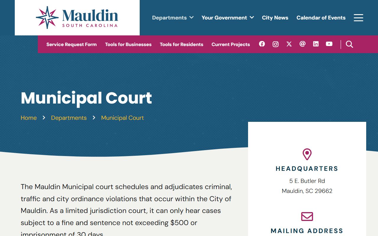 Greenville County traffic court records at Mauldin Municipal Court